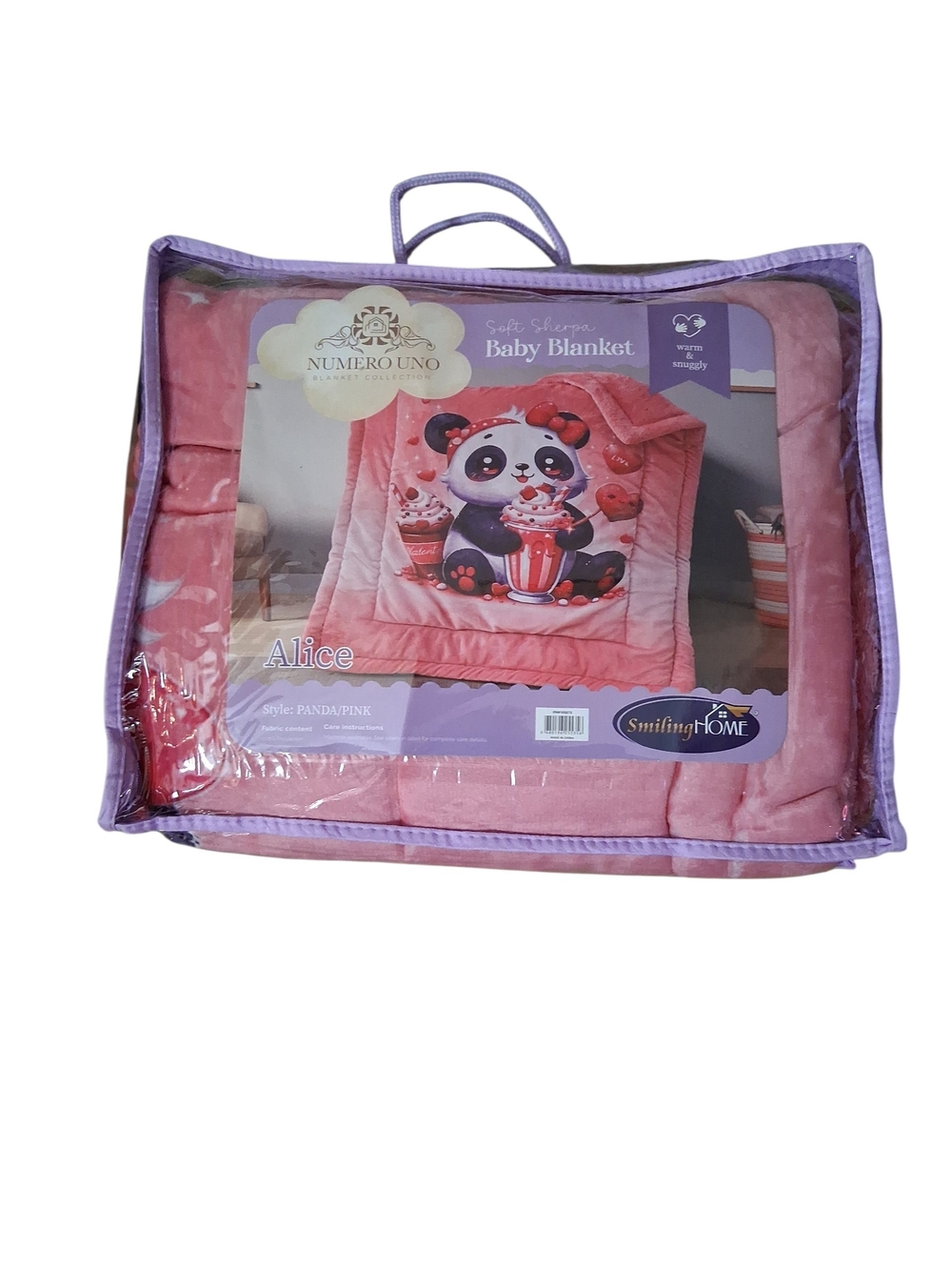 NWT Smiling Home Alice Pink Panda Toddler Plush Baby Blanket